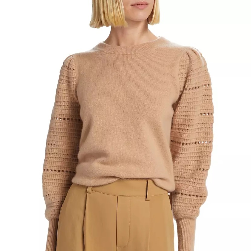 Elie Tahari 100% Cashmere Crochet Sleeve Sweater